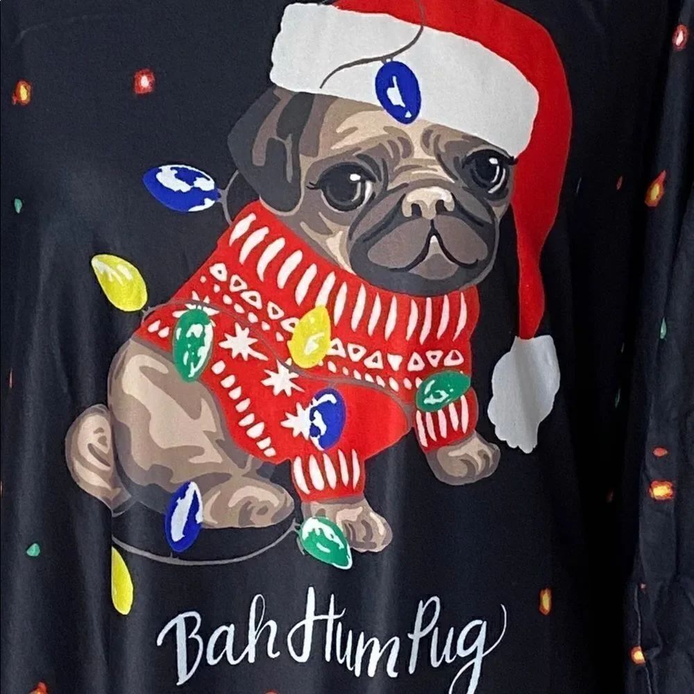 DRESS WORKS Women’s Holiday Print Swing Dress.  “Bah Hum Pug” - Picture 3 of 5